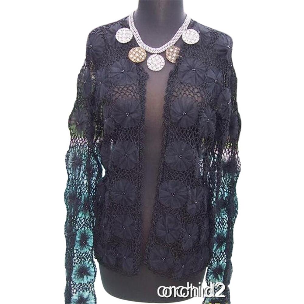 CHICO'S Chicos Mesh Bead Crochet Top New Cardigan Peek A Boo Jacket $148 NWT